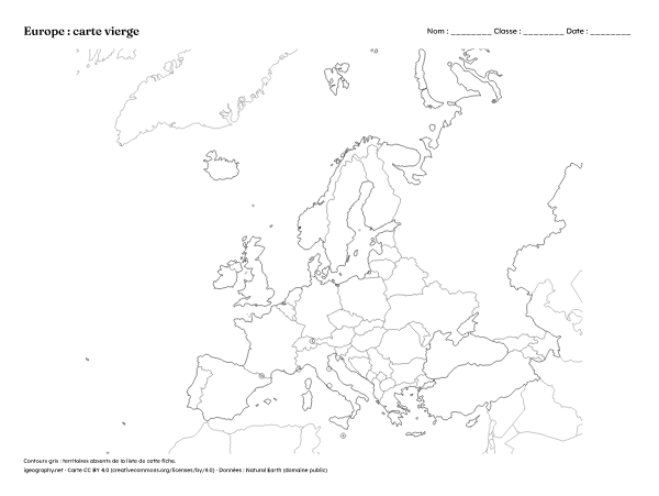 Carte de l’Europe vierge et carte avec les pays : Carte vierge (aperçu)