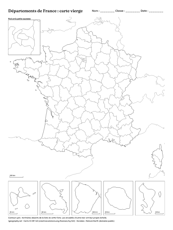 Carte de France vierge avec les départements : Carte vierge (aperçu)