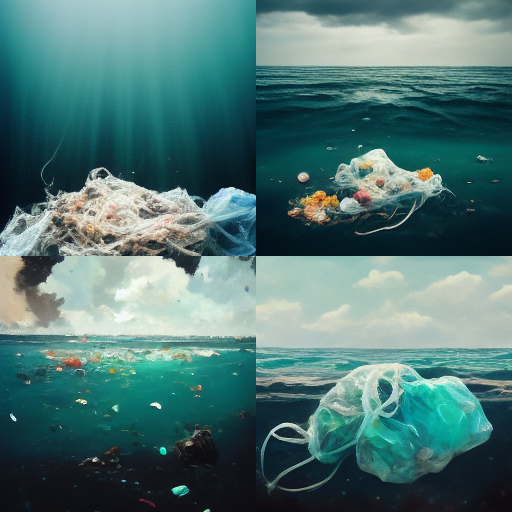 Ocean, polluted with plastic and litter